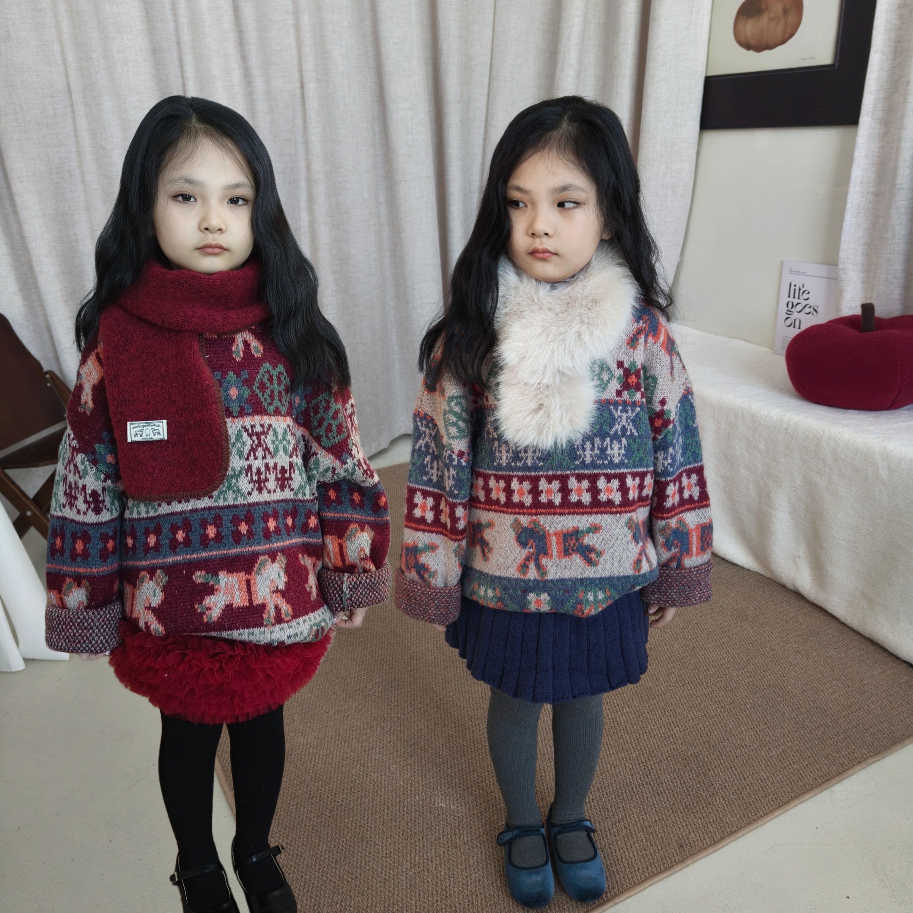 费尔岛新年女童毛衣2026秋冬新款儿童洋气针织衫宝宝加厚上衣,童装/婴儿装/亲子装,毛衣/针织衫,淘宝优惠券,粉丝福利购,淘宝优惠卷