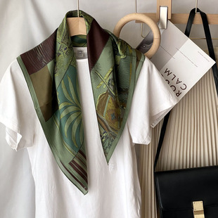 特价 领巾披肩 微瑕橄榄绿真丝围巾65cm中方巾100%桑蚕丝丝巾女西装
