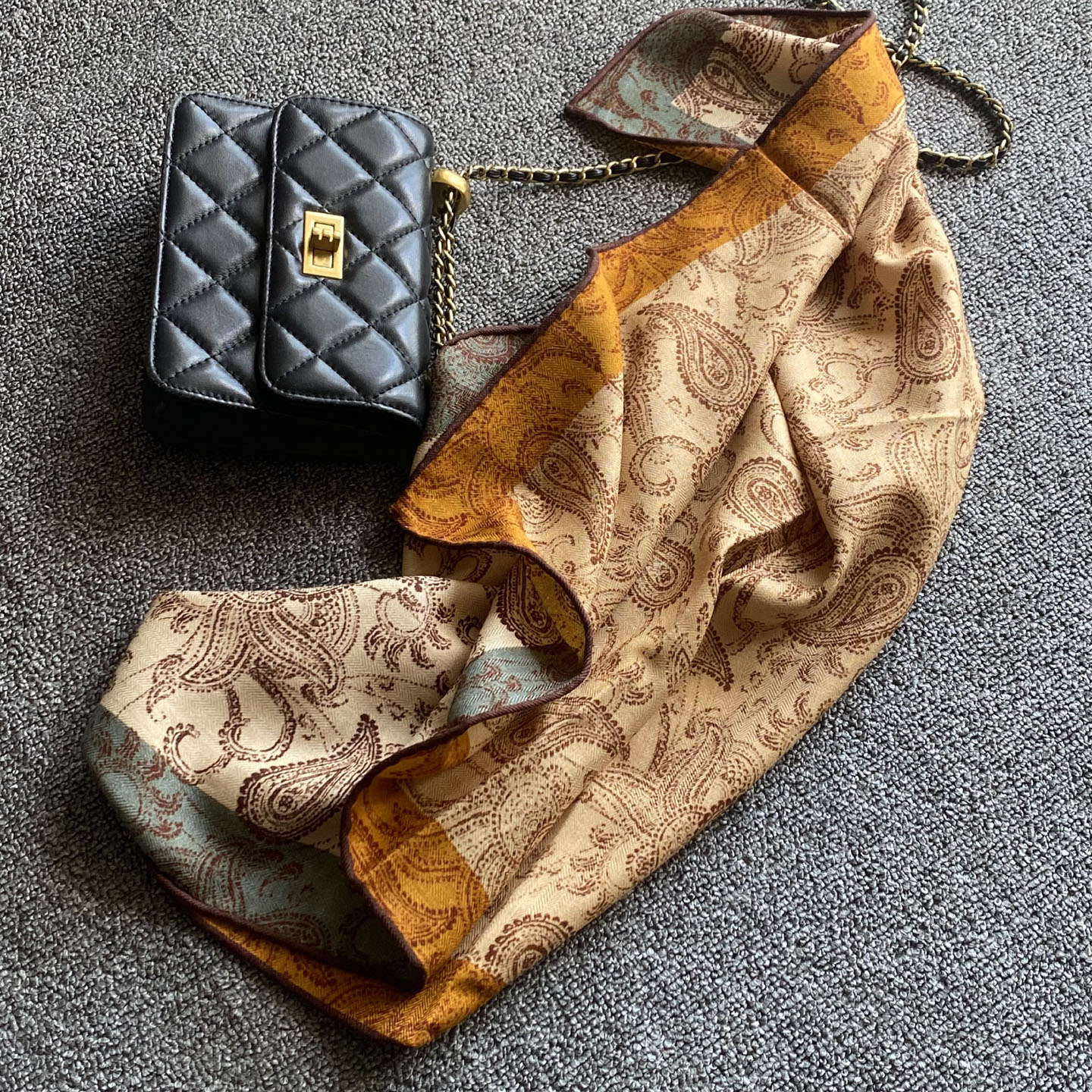 民族风腰果花双面异色真丝羊毛围巾63cm中方巾秋冬季保暖丝毛披肩