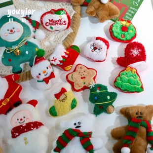 【youyier】圣诞节可爱卡通玩偶装饰粘物礼盒礼物包装圣诞树材料