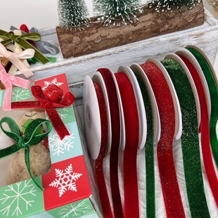 新款圣诞节植绒丝带烘焙蛋糕甜品包装DIY礼盒礼品蝴蝶结绑带