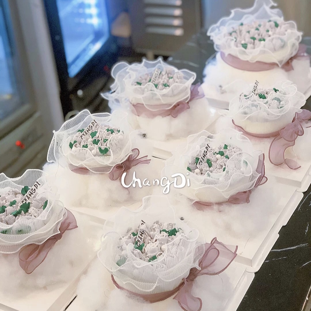 七夕情人节高档鲜花蛋糕外围包装立体浪花网纱花束波浪纱包花纱