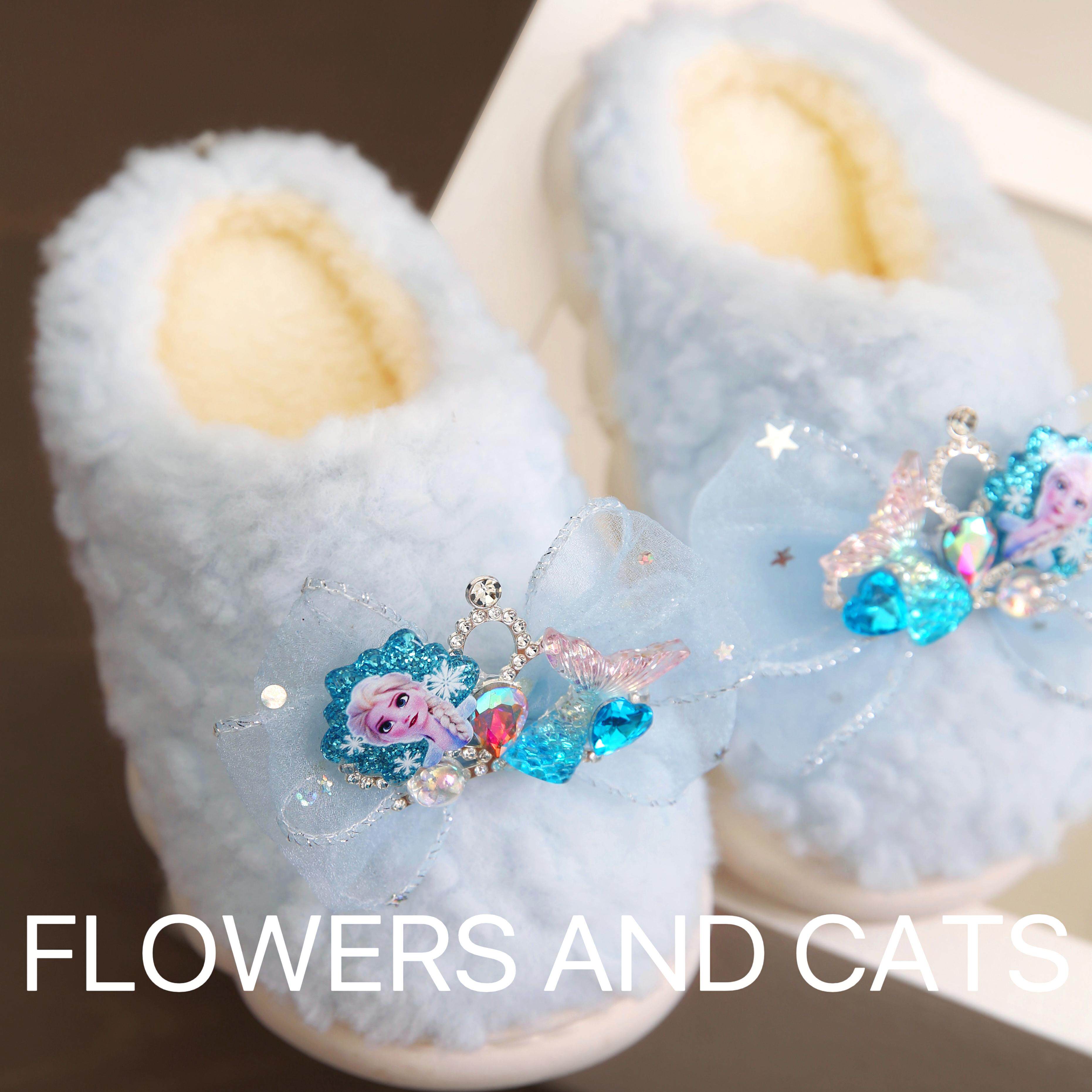 爱莎儿童拖鞋冬季室内家居卡通加绒厚底宝宝棉拖保暖女童棉拖鞋T