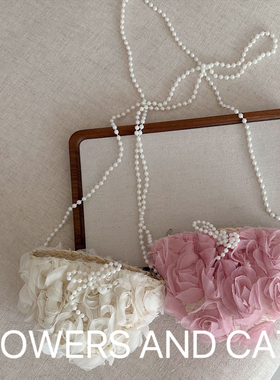 夏款清新女童洋气花朵珍珠链子单肩包日常穿搭造型迷你零钱包森系