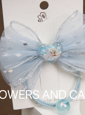 发绳女童韩版新款可爱儿童蝴蝶结艾莎公主蓝皮筋绑头发绳冰雪奇缘