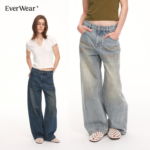 EverWear全棉复古阔腿牛仔裤女