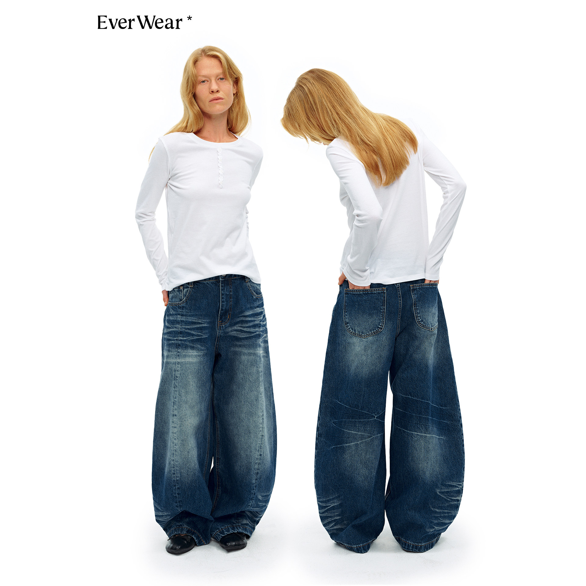 EverWear 美式高街蓝色复古水洗牛仔裤极简宽松弯刀直筒阔腿裤子,女装/女士精品,牛仔裤,淘宝优惠券,粉丝福利购,淘宝优惠卷