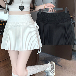 小众设计感纯欲初恋蛋糕裙女甜美蕾丝拼接系带高腰百褶裙短裙