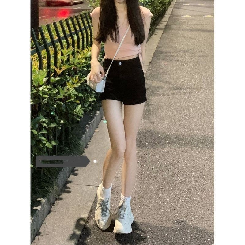 夏季黑色紧身弹力牛仔短裤女薄款韩版高腰显瘦显高辣妹a字热裤潮