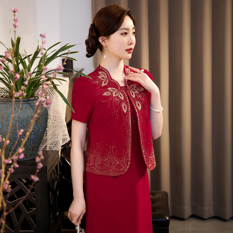 喜婆婆婚宴装2025改良旗袍婚礼妈妈礼服套装大码新中式文艺复古