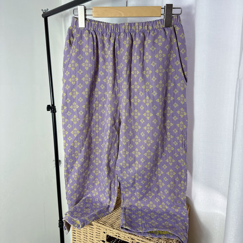 七分纯棉女士提花家居裤