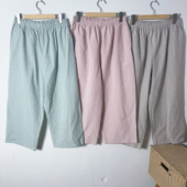 睡裤 新款 春夏款 休闲家居宽松八分裤 纯棉条纹水洗棉女款