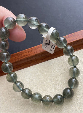 巴西天然绿发晶手链顺发猫眼