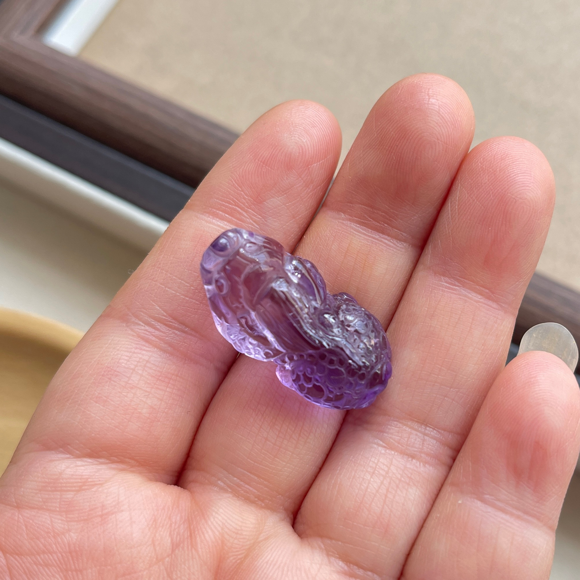 亏本捡漏老货天然紫水晶黄水晶貔貅吊坠 男女款手工雕刻貔貅挂坠
