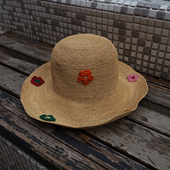 韩系彩色花朵菠萝花手工编织拉菲草大帽檐度假草帽女夏天防晒遮阳