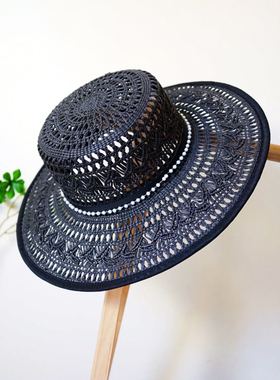 礼帽度假优雅女夏天平檐镂空草帽