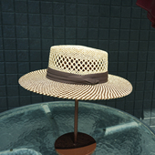 日系韩系米棕拼色镂空编织平顶礼帽男女夏天度假沙滩防晒遮阳草帽