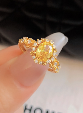 烟火繁黄活口满钻复古轻奢戒指