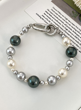 「孤独海洋」灰色施家仿珍珠手链气质轻奢百搭极简高级感小众串珠