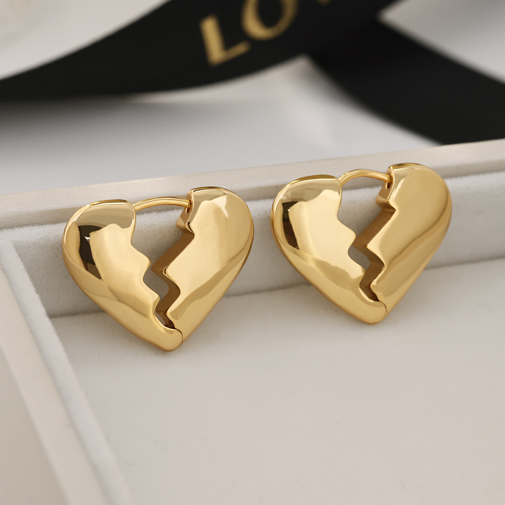 爱心耳扣「支离破碎」素款金属耳环气质欧美简约冷淡通勤ins耳饰