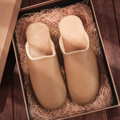 高端轻奢居家软底保暖羊皮棉拖鞋
