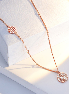 s925纯银双福项链女士吊坠