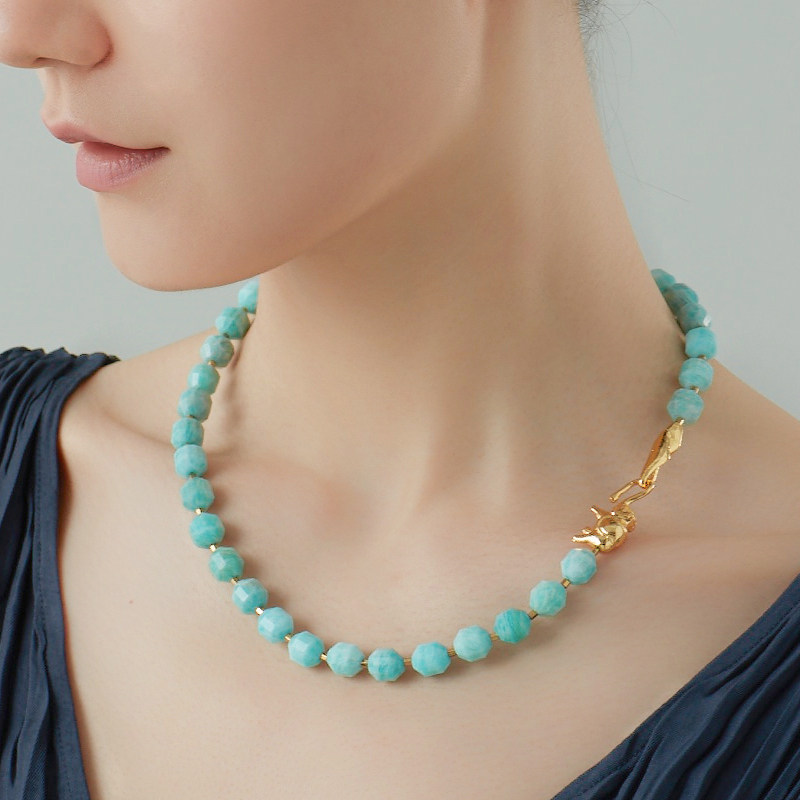 朗睦原创天然天河石手工新中式新款切面青蓝色串珠女波西米亚项链