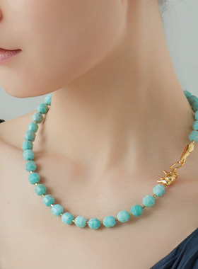 朗睦原创天然天河石手工新中式新款切面青蓝色串珠女波西米亚项链