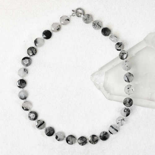 朗睦原创黑发晶手工限量饼状项链