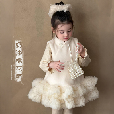 女童国风连衣裙2025新款冬装周岁礼服女宝宝洋气公主裙小香风旗袍