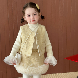 女宝宝套裙洋气两件套新年装 奶油baby女童小香风套装 2025秋冬新款
