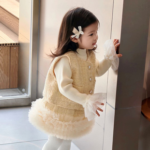 奶油baby2025秋冬新款 女宝宝小香风二件套裙夹棉 女童洋气新年套装