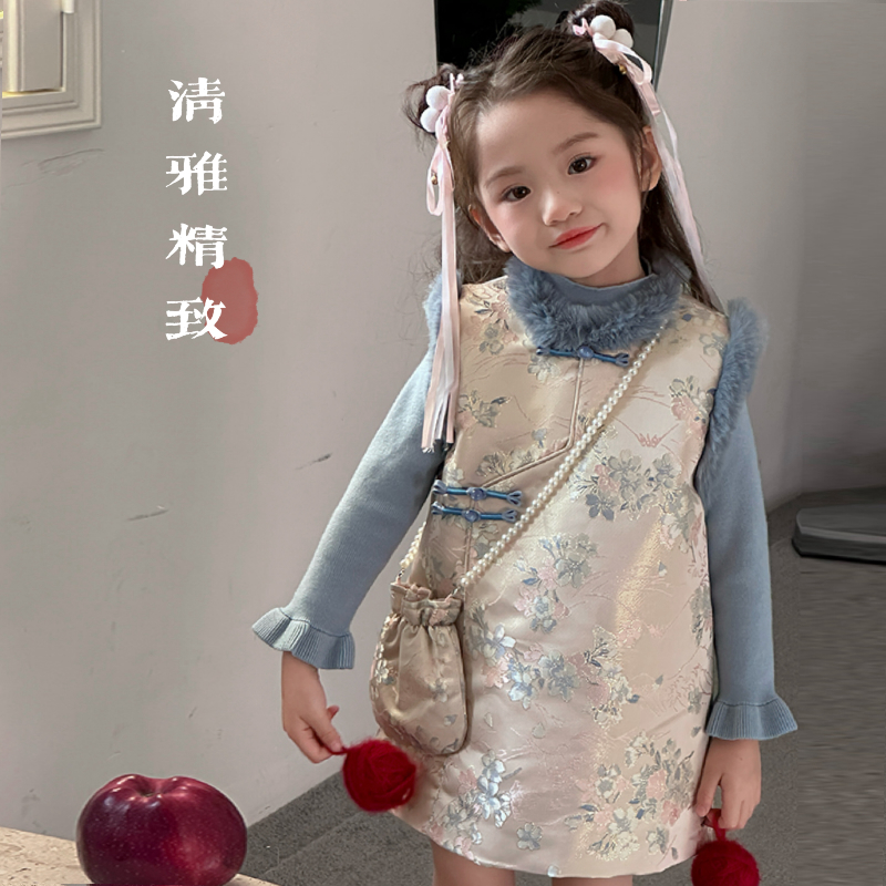 女宝宝国风旗袍背心裙拜年服