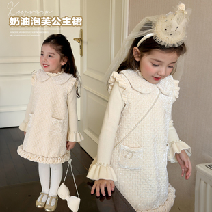 奶油baby女童秋冬连衣裙加绒2025新款 洋气女宝宝小香风公主背心裙