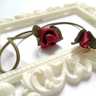 红色玫瑰花发圈文艺清新古风长发编发发带编辫子扎马尾皮绳无弹力