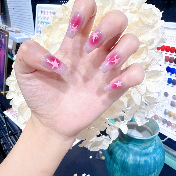 MuseNail新款手工穿戴甲甲型可以任选定制 粉色五角星贴纸透色