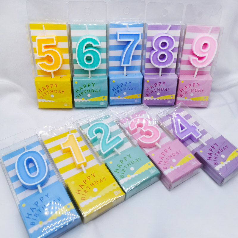 1个或5个糖果色数字蜡烛生日蛋糕装饰派对多色可爱网红儿童周岁