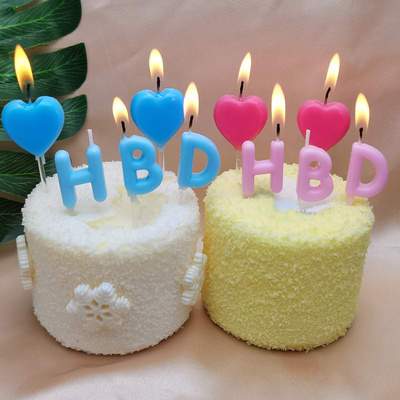 HBD爱心生日蜡烛蛋糕装饰蓝色粉