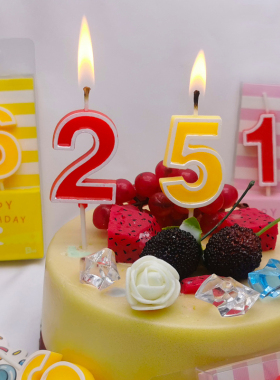 红色黄色糖果色数字蜡烛生日蛋糕装饰儿童男孩女孩情人节可爱网红