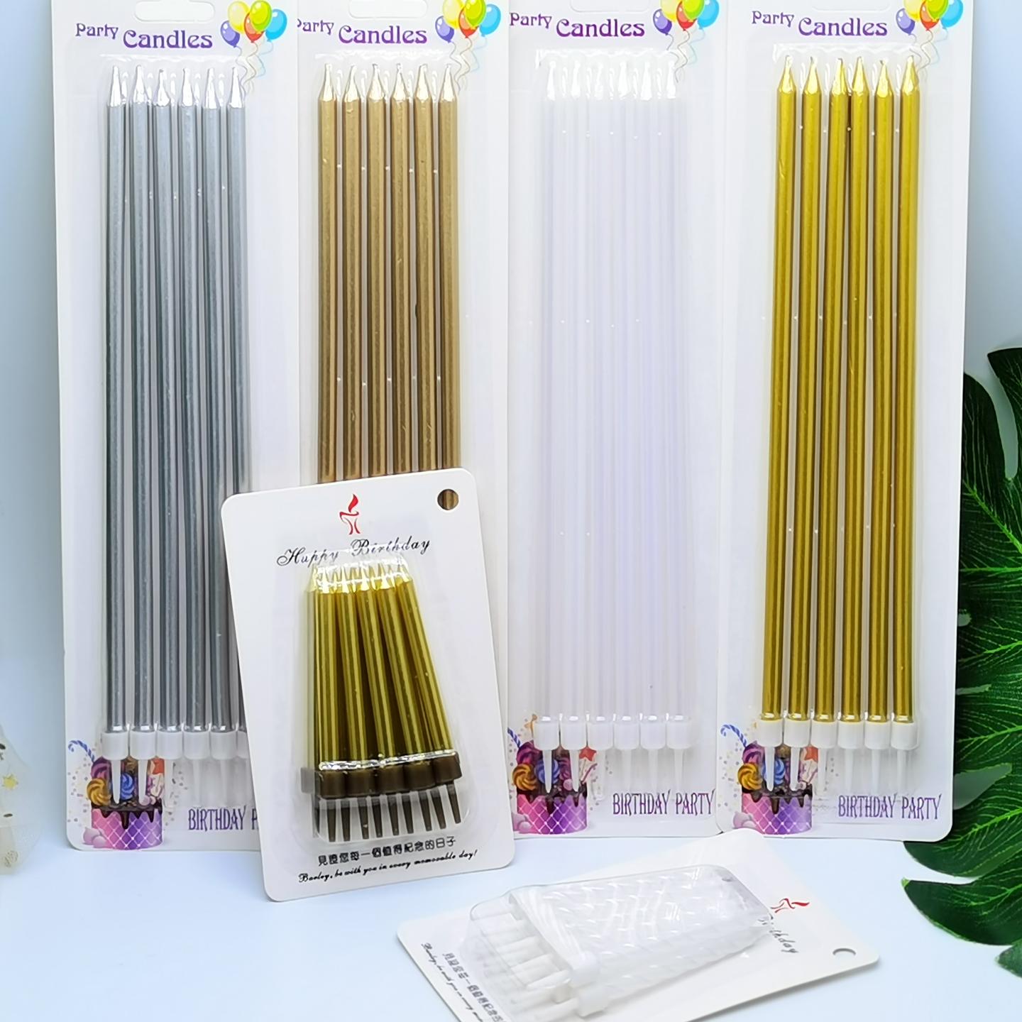 特长款18厘米光杆生日蜡烛细长珠光白色金色银色香槟色蛋糕装饰品