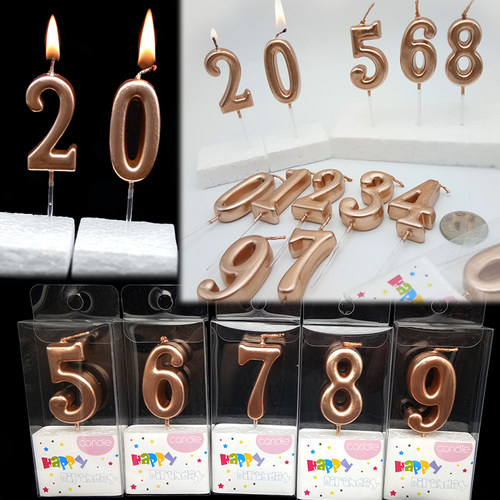 纯色数字蜡烛 玫瑰金色 闪光漆生日蛋糕创意大气婚庆祝寿周岁百日