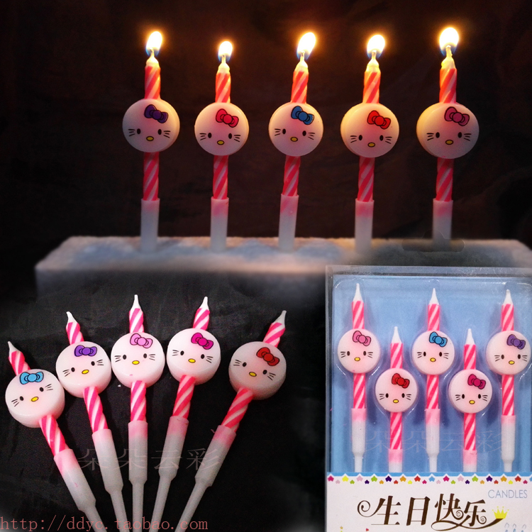 卡通图案螺纹烛生日蜡烛hellokitty猫咪带塑料杆蛋糕喵星人儿童