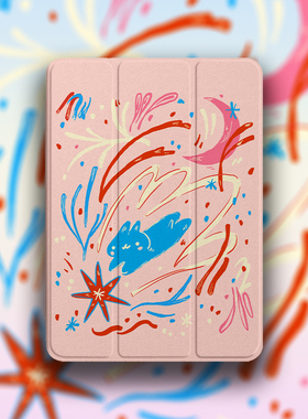 「蓝色兔兔」可爱创意三折亚克力iPadProM4书本式防弯保护套2024平板电脑带笔槽mini6全包防摔air保护壳13寸