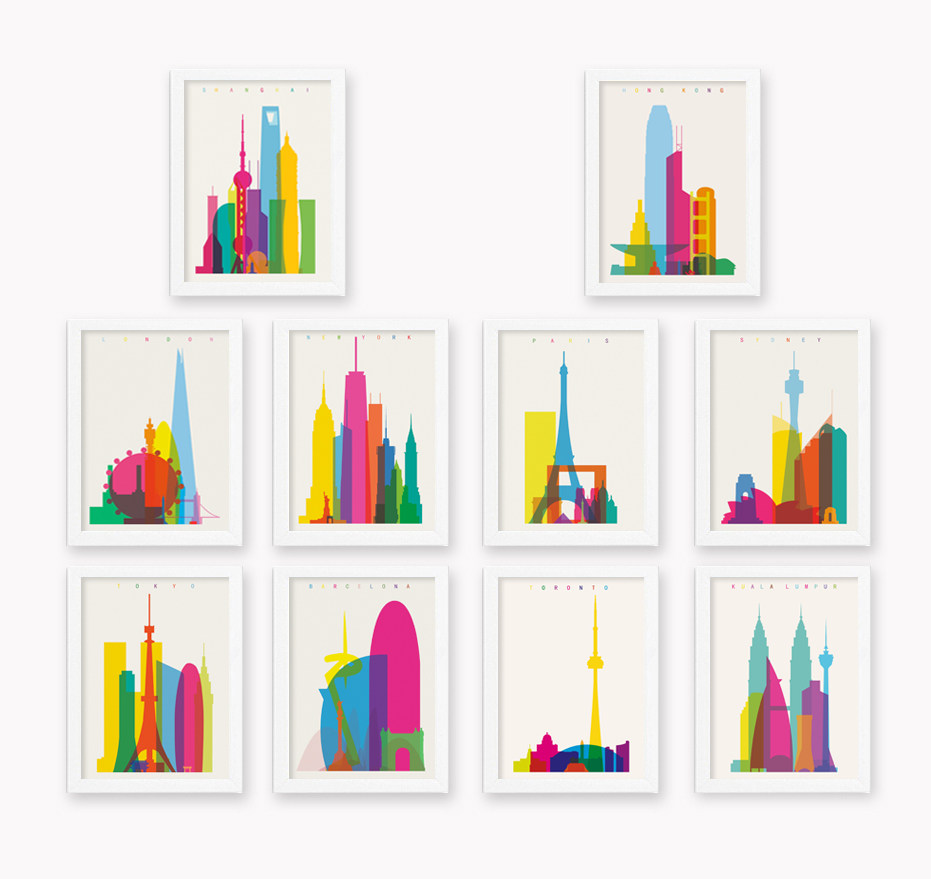 世界城市地标建筑剪影实木有框画城市装饰画简约画小清新画餐厅画