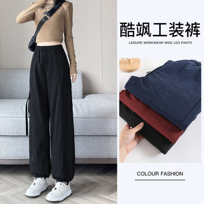 美式工装裤女春秋酷飒风流行宽松束脚垂感登山运动裤子潮23202