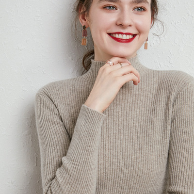 半高领抽条修身针织衫纯色羊毛打底衫2020新款韩版羊绒毛衣女