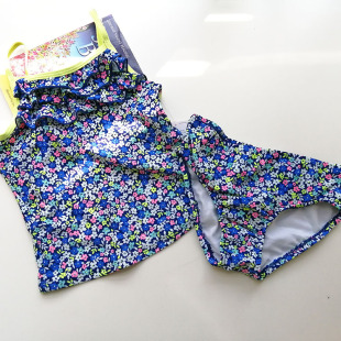 7岁美国卡te外贸女童分体繁花泳衣防晒女孩宝宝温泉泳衣 包邮