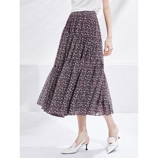 沐兰法式荷叶边修身百搭蛋糕裙2025年夏新款大下摆伞裙碎花半身裙