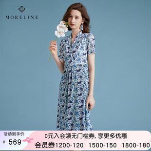 沐兰轻奢法式 减龄设计感印花连衣裙 优雅V领连衣裙女夏装 新款