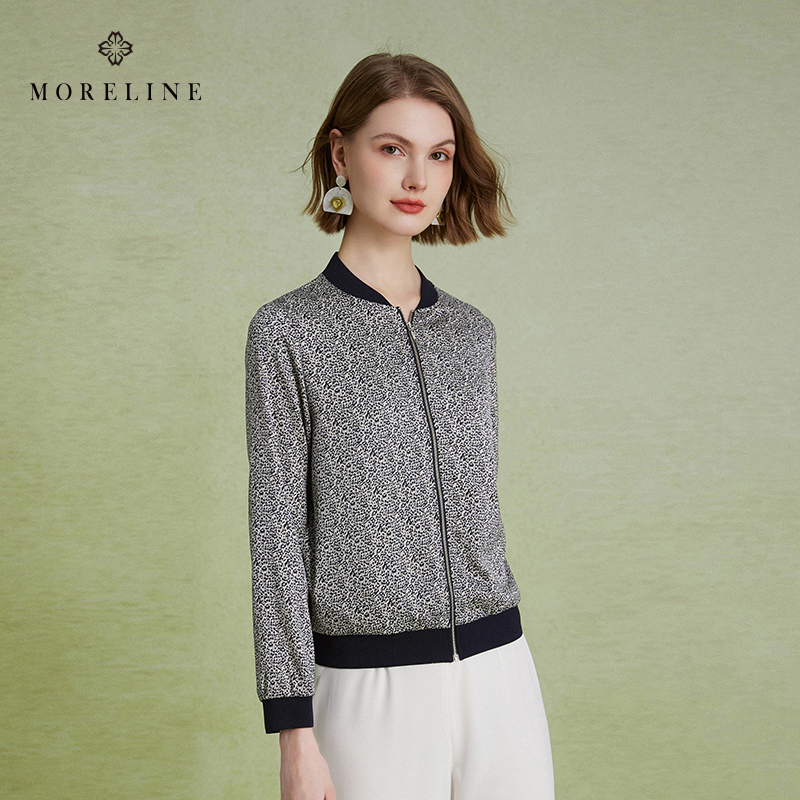 沐兰设计感豹纹运动休闲棒球服女2025年春秋新款螺纹松紧袖外套